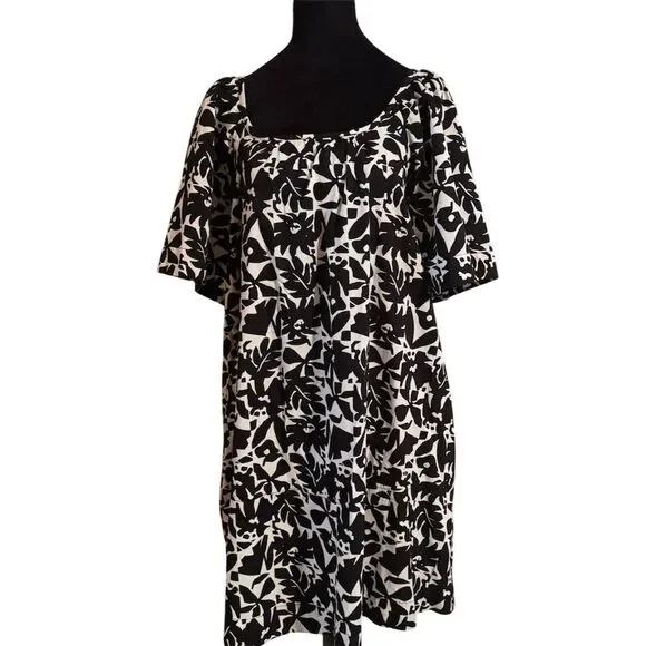 Free Assembly Women's Black & White Floral Mini Dress Short Sleeve - Picture 2 of 6
